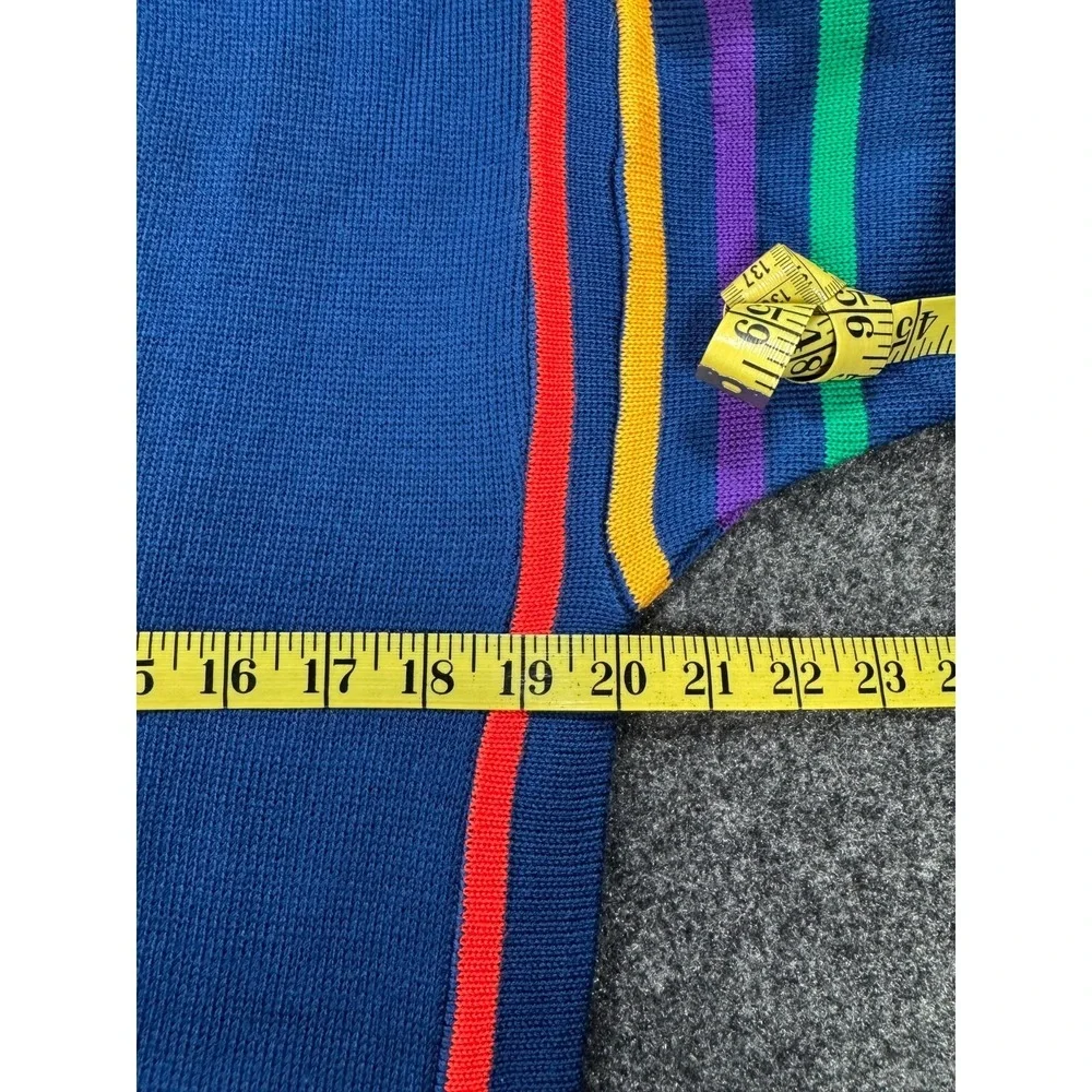 VTG OP Ocean Pacific Sweater Mens M Blue V Neck Striped Shoulder Knit Hong Kong
